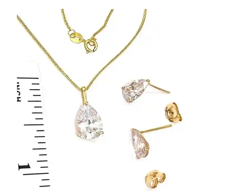 3ctw Diamond Pear Shape Pendant Diamond Pear shaped Earrings Solid 18k GOLD Diamond Jewelry SET Diamond Wedding Anniversary Gift for women 