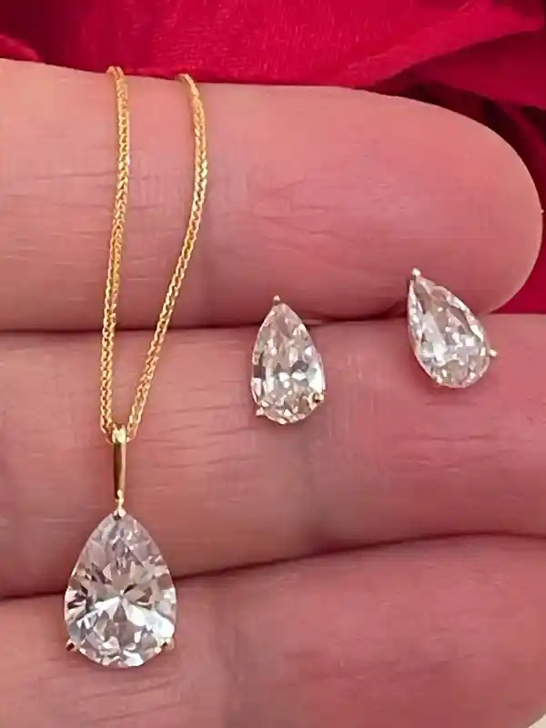 3ctw Diamond Tear Drop Pendant Diamond Teardrop Earrings Solid 18k GOLD Diamond Jewelry SET Pear Diamond Wedding Anniversary Gift for her 