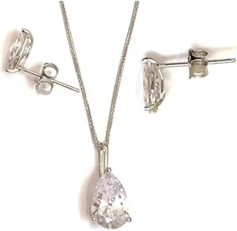 3ctw Diamond Tear Drop Pendant Diamond Teardrop Earrings Solid 18k GOLD Diamond Jewelry SET Pear Diamond Anniversary Birthday Gift for her 