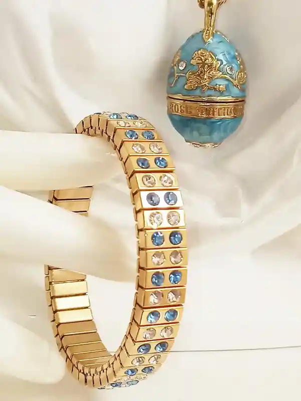 Artisan Handmade Jewelry,FABERGE-Style egg Pendant Necklace & GOLD Bracelet set for women,Blue Birthday gifts for her, Blue Necklace set, Faberge 
