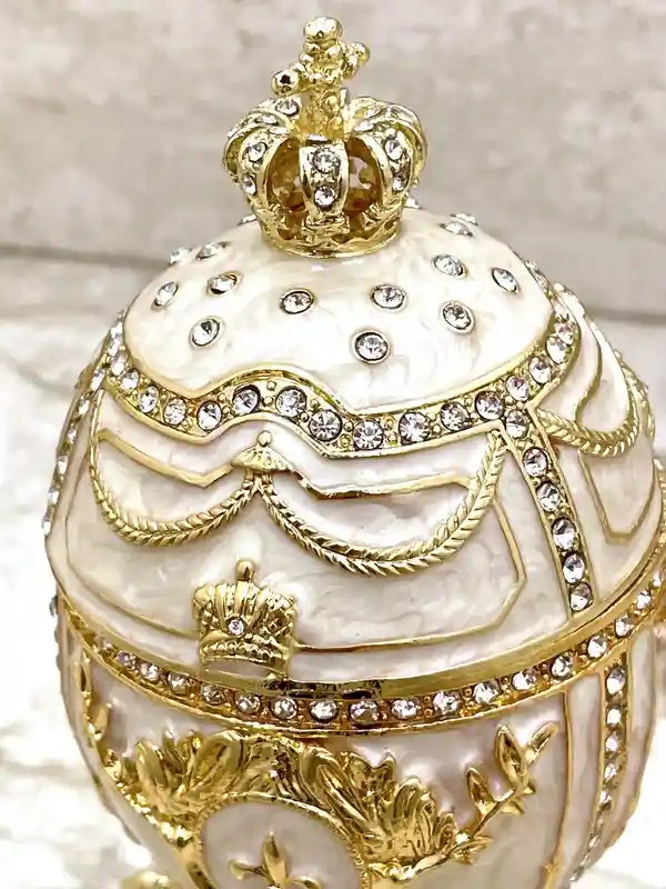 Imperial Off-White Faberge Egg style 24KGOLD 4ct Collectors Egg Fabrege Eggs Jewelry Box Faberge Egg Trinket Box HANDMADE 200 Set Swarovski 