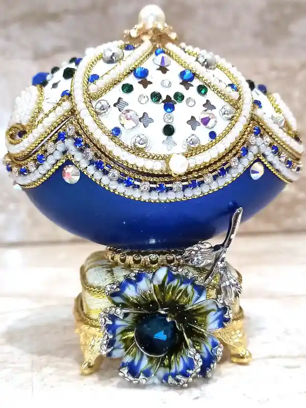 One Of a Kind- Faberge-Style Egg -24kGOLD -Faberge Egg Music Box- Sterling Silver Jewelry - Blue NECKLACE - Silver,Topaz BRACELET - Faberge style 