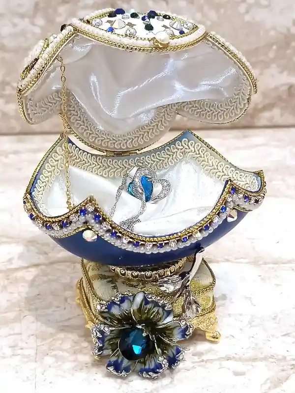 One Of a Kind- Faberge-Style Egg -24kGOLD -Faberge Egg Music Box- Sterling Silver Jewelry - Blue NECKLACE - Silver,Topaz BRACELET - Faberge style 