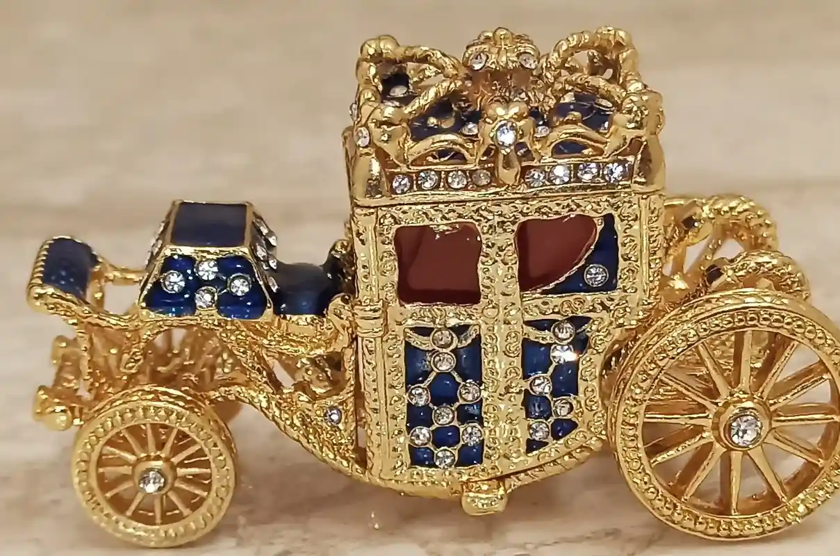 Imperial Faberge Egg Trinket box Carriage 24kGOLD Double-headed Eagle Necklace Keychain for Men gift 10ct HANDSET Austrian Crystal Diamond 