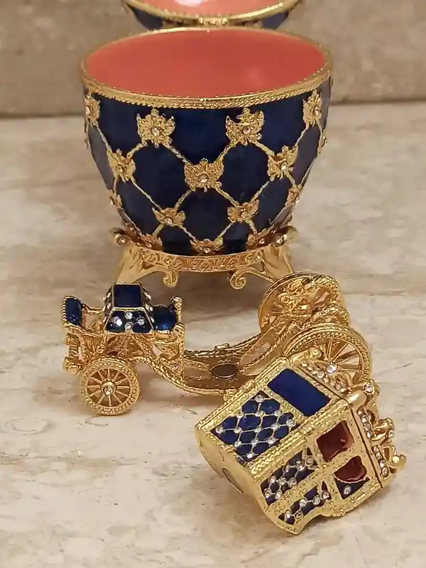 Imperial Faberge Egg Trinket box Carriage 24kGOLD Double-headed Eagle Necklace Keychain for Men gift 10ct HANDSET Austrian Crystal Diamond 