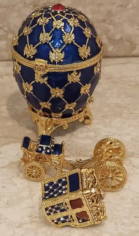 Imperial Faberge Egg Trinket box Carriage 24kGOLD Double-headed Eagle Necklace Keychain for Men gift 10ct HANDSET Austrian Crystal Diamond 