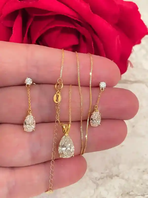 Solid 18k Yellow Gold Diamond Jewelry Set Diamond Pendant Necklace Diamond Earrings Bridal Wedding Engagement Anniversary Fine Jewelry 4ct 