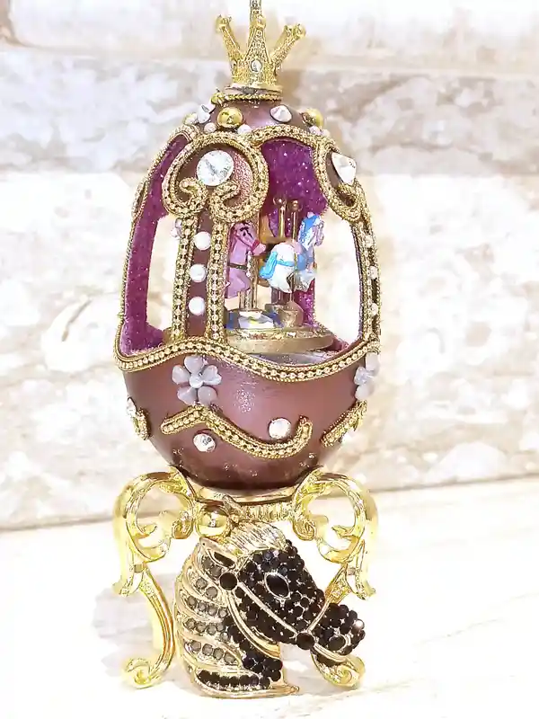 One Of a Kind Faberge Egg style Faberge NECKLACE Amethyst BRACELET Purple Faberge egg Musical Carousel Horse 24k GOLD Handmade Faberge Egg 