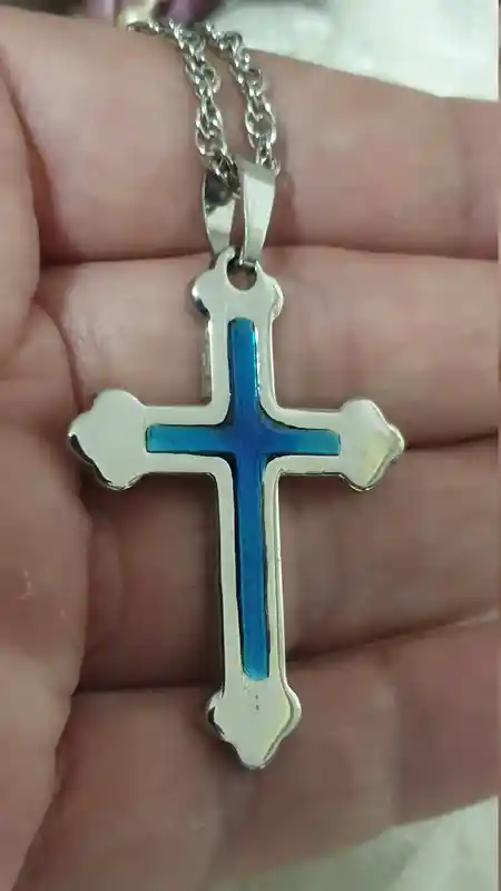 Something Blue Cross Pendant Necklace/Religious Jewelry SILVER Christian Cross LONG Necklace gift for women HANDMADE /Chain 16