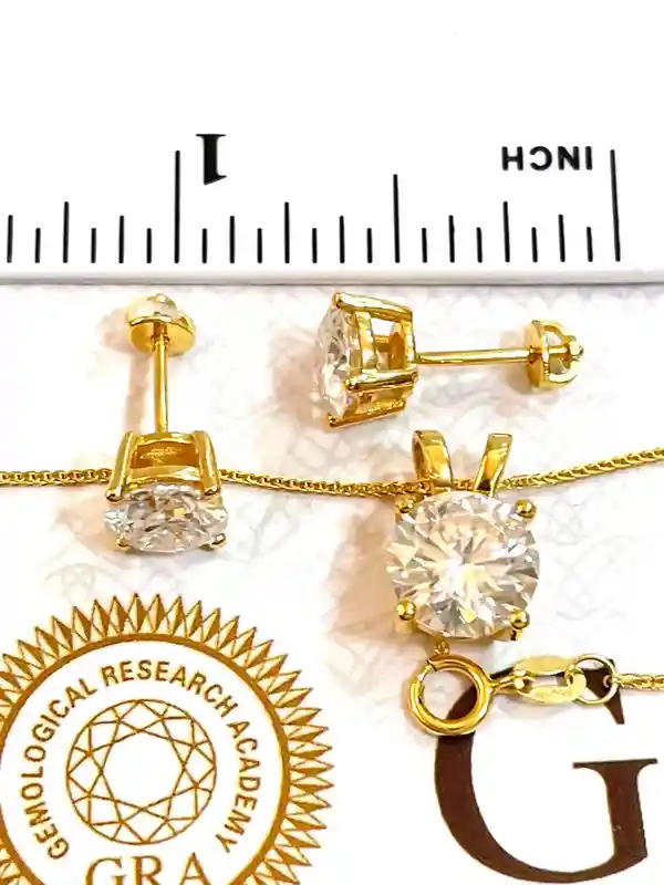 4ct GIA Certified Diamond Jewelry Necklace Earrings SET, SOLID 18k Gold Jewelry, VVS1 Diamond D Color, Round Diamond Solitaire Brilliant Cut 