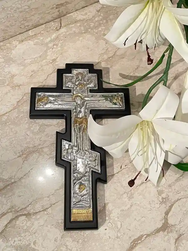 Antique Crucifix Cross, Orthodox Icon, Greek Icon, Byzantine Wall Cross, SOLID Sterling SILVER, Jesus Christ Wall Hanging Cross, Religious 