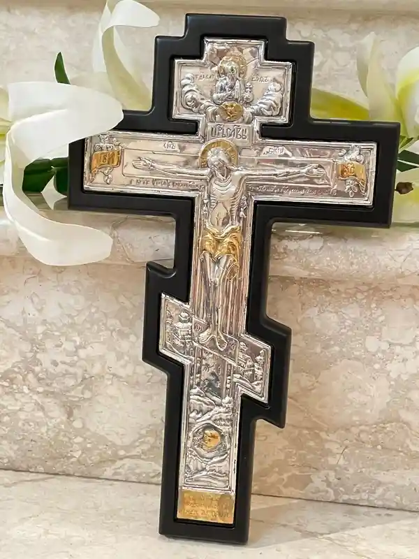 Antique Crucifix Cross, Orthodox Icon, Greek Icon, Byzantine Wall Cross, SOLID Sterling SILVER, Jesus Christ Wall Hanging Cross, Religious 