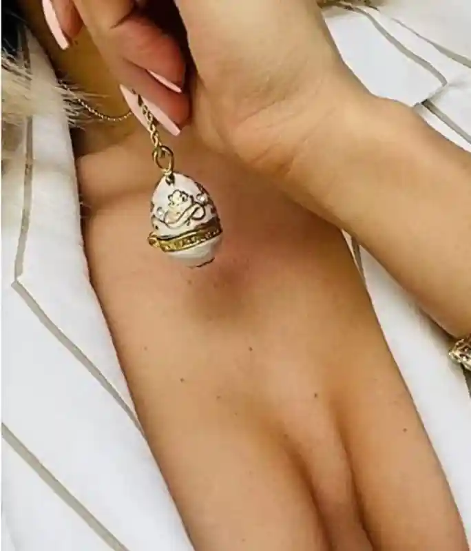 Luxury Faberge Egg Pendant Locket White Faberge Egg Necklace SET 24k GOLD Faberge Jewellery Austrian Crystal Handset + Gold White Bracelet 