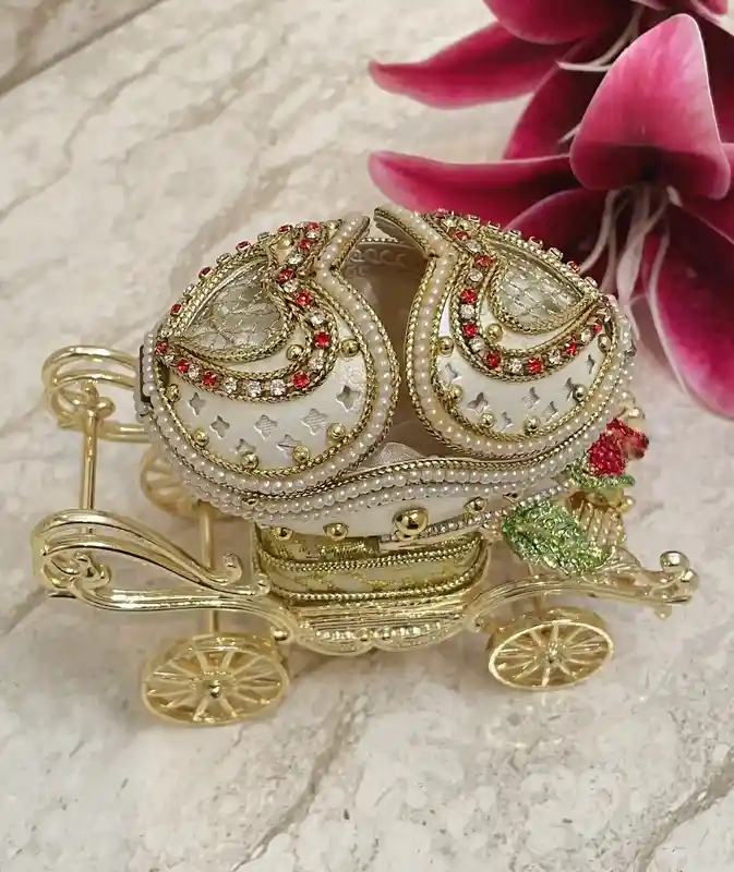 RUBY Faberge-Style Egg Music Faberge Music box HANDCARVED 24k Gold & Faberge Necklace Faberge Egg style Gift for her 35th Wedding Anniversary gift 