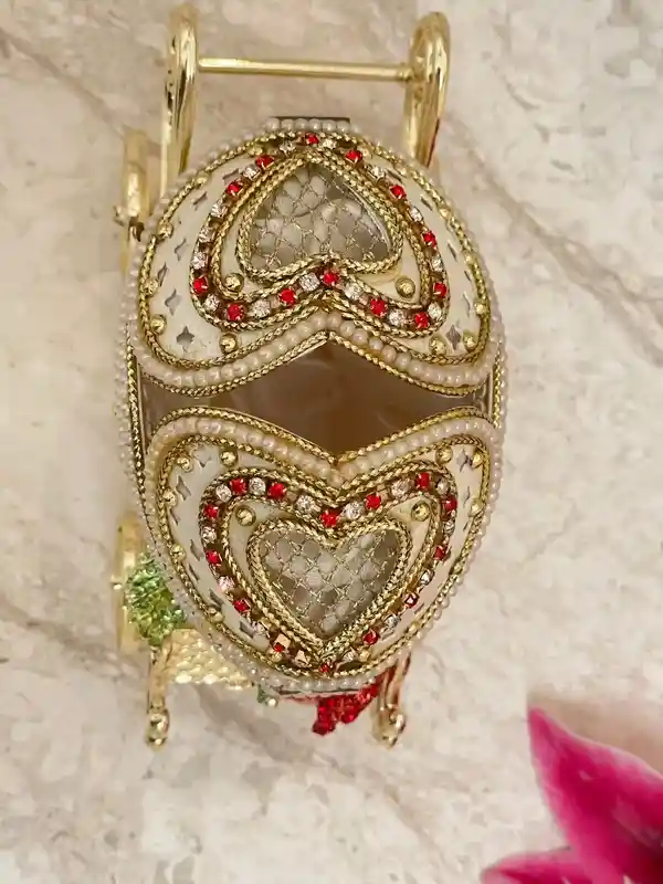 RUBY Faberge-Style Egg Music Faberge Music box HANDCARVED 24k Gold & Faberge Necklace Faberge Egg style Gift for her 35th Wedding Anniversary gift 