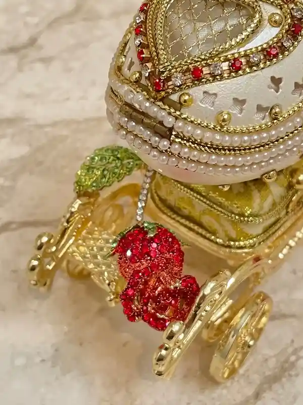 RUBY Faberge-Style Egg Music Faberge Music box HANDCARVED 24k Gold & Faberge Necklace Faberge Egg style Gift for her 35th Wedding Anniversary gift 