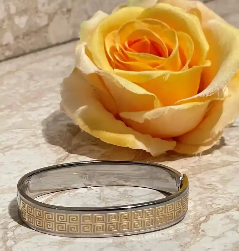 Handmade Silver Meander Bracelet/ Greek Key Bangle / Greek Jewelry Meander Bracelet / Ancient Greek Key Bracelet / 24K GOLD gift for her 