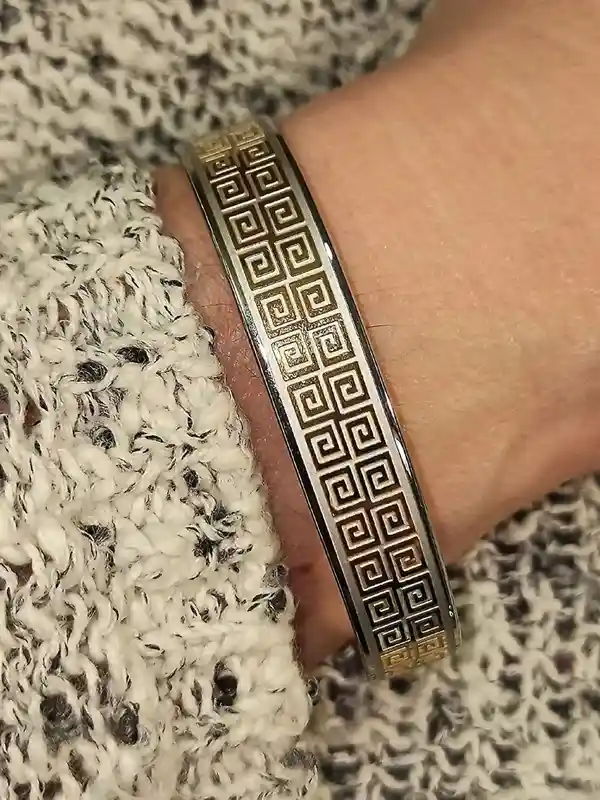 Handmade Silver Meander Bracelet/ Greek Key Bangle / Greek Jewelry Meander Bracelet / Ancient Greek Key Bracelet / 24K GOLD gift for her 
