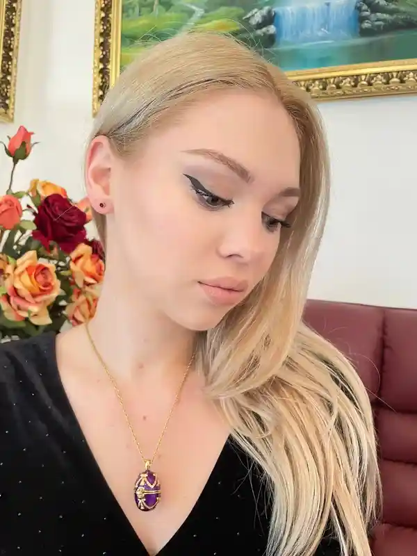 24k FAberge style Imperial Egg Necklace SET - Faberge Egg Amethyst Necklace Gold - Faberge Egg Pendant Necklace Handmade Jewelry Mother Gift 