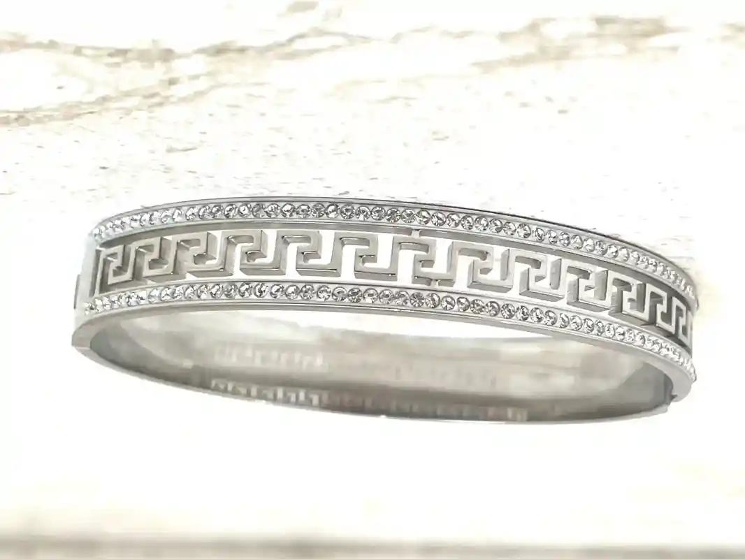 10mm Bracelet Greek Jewellery 18k White Gold Bracelet Infinity Bangle Bracelet Ancient Greek Key Jewelry Meander Bracelet gift for birthday 