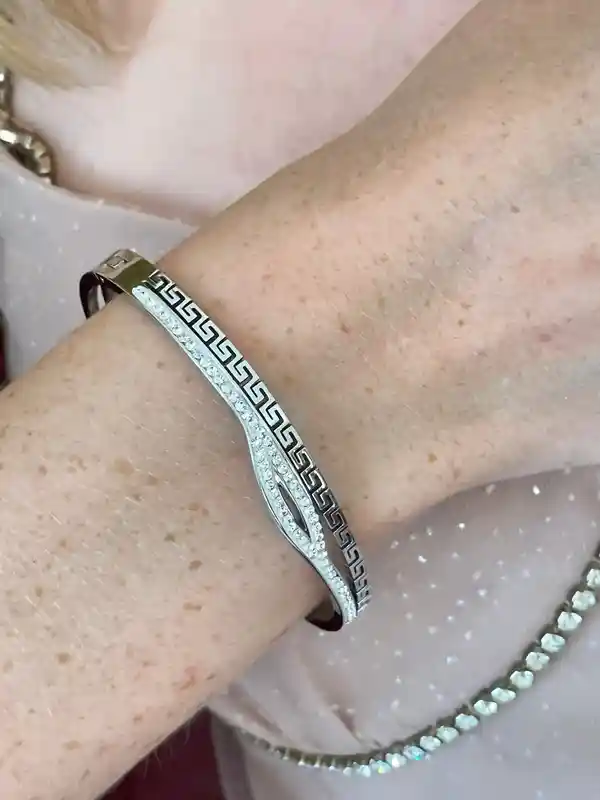 Designer Grecian Jewelry Pure White Gold Vermeil Fine Greek key Bracelet Meander Bracelet Egyptian Jewelry Eye PROTECTION Bracelet Swaroski 