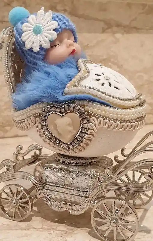 Boy baby shower Vintage Faberge style Ornament New born boy ONE of a kind Gift HANDCARVE Egg Faberge Music Jewelry box Austrian Crystal set 