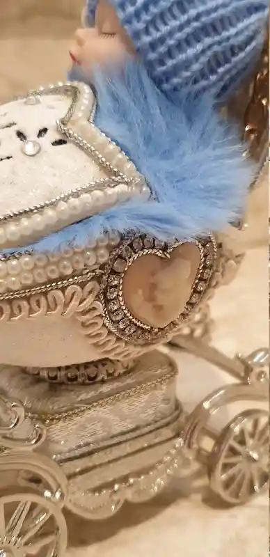 Boy baby shower Vintage Faberge style Ornament New born boy ONE of a kind Gift HANDCARVE Egg Faberge Music Jewelry box Austrian Crystal set 