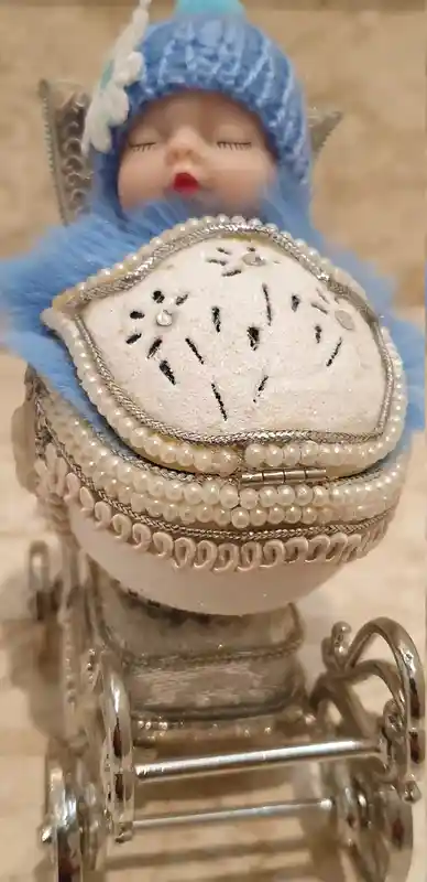 Boy baby shower Vintage Faberge style Ornament New born boy ONE of a kind Gift HANDCARVE Egg Faberge Music Jewelry box Austrian Crystal set 