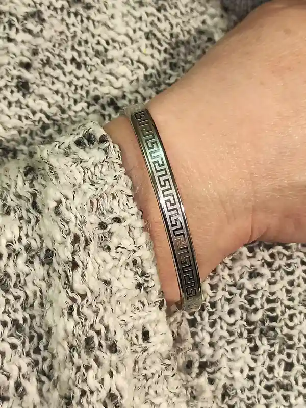 Silver Bangle Bracelet for women/Greek Key Bracelet/Meander Bracelet/Greek Key Bangle/Greek Jewelry/Birthday Gift for Her Friend Teacher mum 