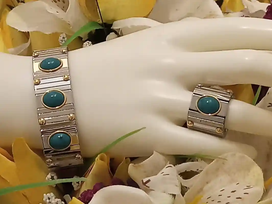 9ct Turquoise Bracelet and Ring Jewelry /Turquoise Jewelry/Jewelry Gift/Mothers Day Bracelet Ring/Mother Gift/Mothers Day Gift from daughter 