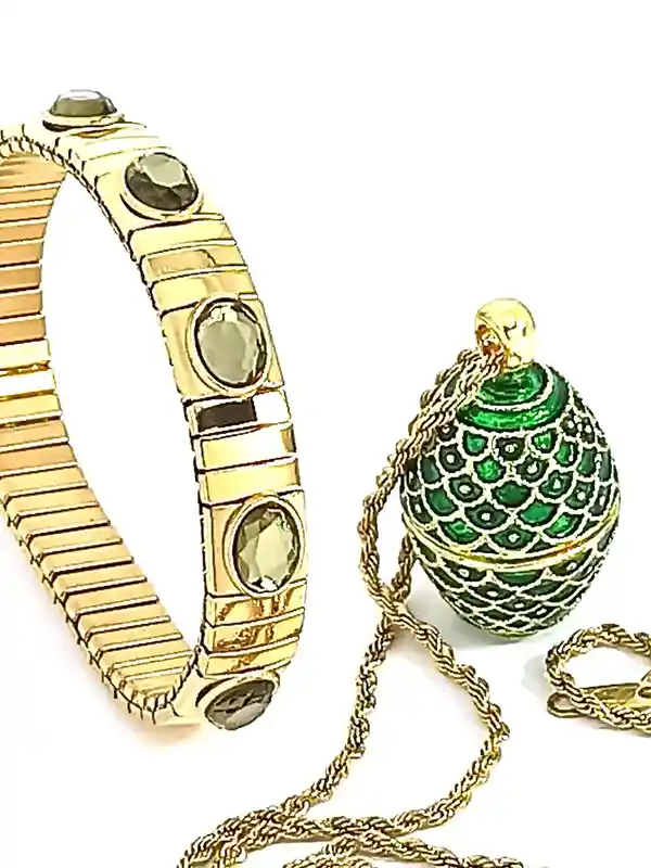 Faberge-Style Easter Egg Unique Gift for Her Green Pendant & Bracelet SET Faberge style Egg Faberge Necklace Handmade Jewellery for Mother's Day 