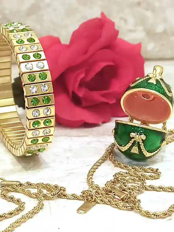 August Birthstone Birthday Gift For Her Faberge-Style egg NECKLACE & BRACELET Peridot Birthstone August Birth Jewelry 24k GOLD Designer Jewellery 