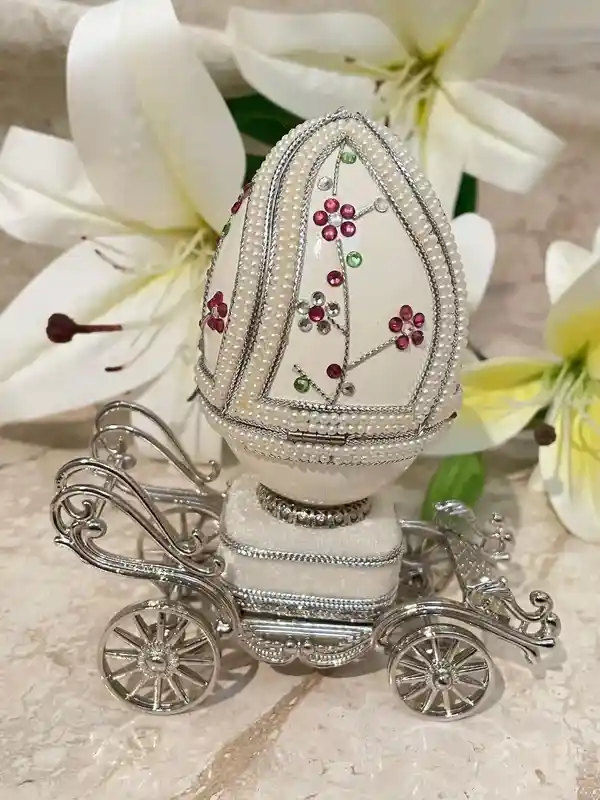 1983, Imperial Egg, Faberge-Style Egg Music, Handcarved REAL Egg PLUS, Faberge Jewelry, 3 carat DIAMOND Faberge Egg Necklace,40th Anniversary gift 