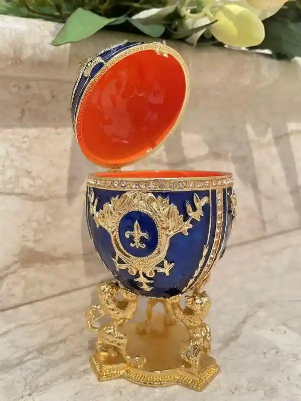 Sapphire Blue Faberge egg Pendant & Faberge egg Decorative Boxes, Something Blue Wedding gift,24k Gold 200Austrian Crystal HANDSET Blue gift 