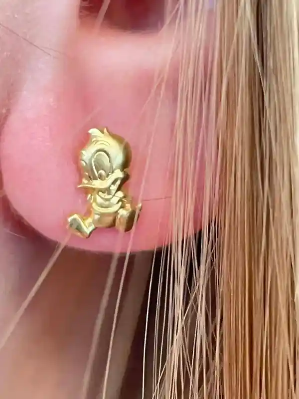 Vintage 2000 Original Donald Duck Earrings - Disney Jewelry - Donald Duck Stud Earrings - Unique Duck Earrings - 18k Solid Gold -Teen gift 