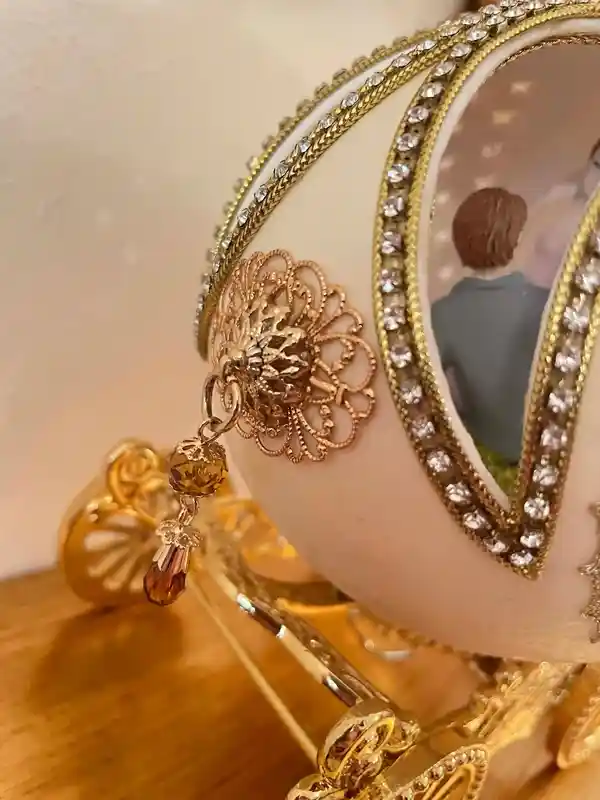 Ostrich LARGE Egg- Faberge Egg Music Box, Proposal Idea,HANDCARVED REAL Egg, Faberge egg Art, Newly Wed Gift to bride, Wedding gift from Dad 