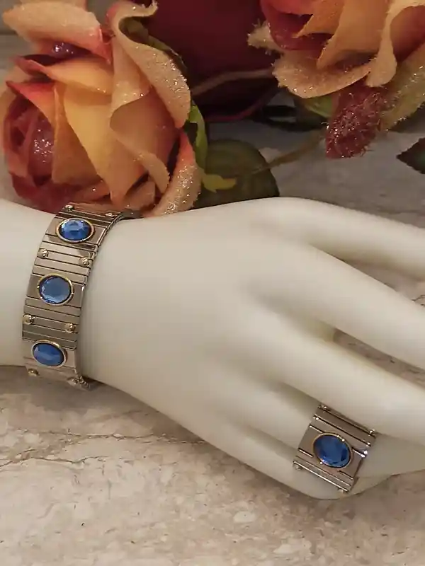9ct SAPPHIRE SILVER Bracelet Ring SET/Blue Swarovski Crystal Bracelet Silver Ring/Statement bracelet/Sapphire Anniversary Gift/Gift for Her 