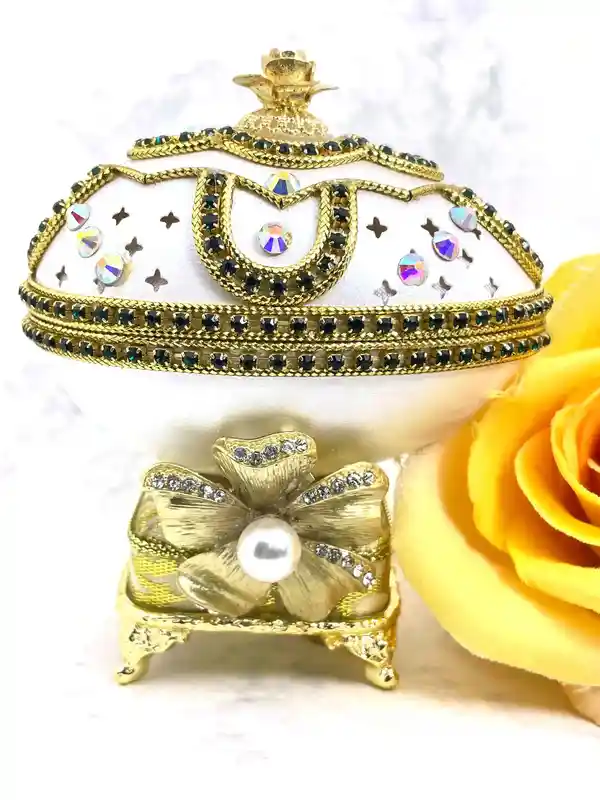 ONE of a Kind Wedding Gifts for Bride - Faberge-Style egg - HANDCARVED Natural Egg - Faberge Egg Music box - Fabrege Eggs Necklace Set - 24k GOLD 