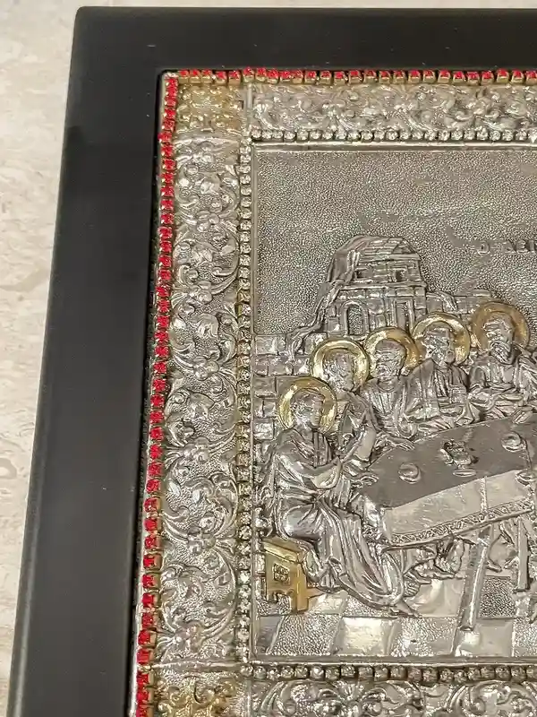 The Last Supper Icon Jesus Christ Orthodox Icon Religious gift Mystical Supper Icon SOLID SILVER Icon 408 GEMS Handpainted Icon Christmas 
