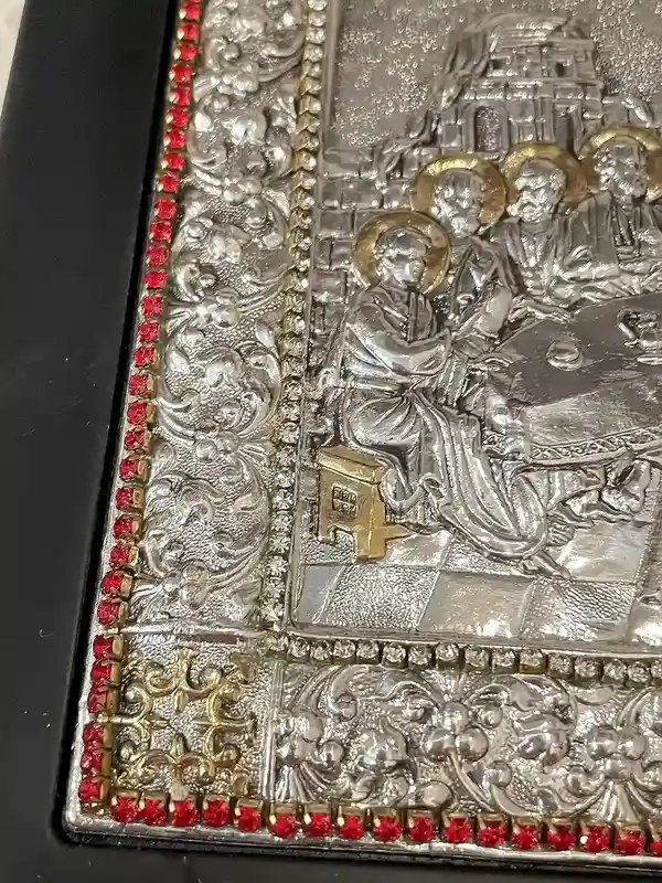 The Last Supper Icon Jesus Christ Orthodox Icon Religious gift Mystical Supper Icon SOLID SILVER Icon 408 GEMS Handpainted Icon Christmas 