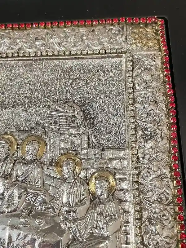 The Last Supper Icon Jesus Christ Orthodox Icon Religious gift Mystical Supper Icon SOLID SILVER Icon 408 GEMS Handpainted Icon Christmas 