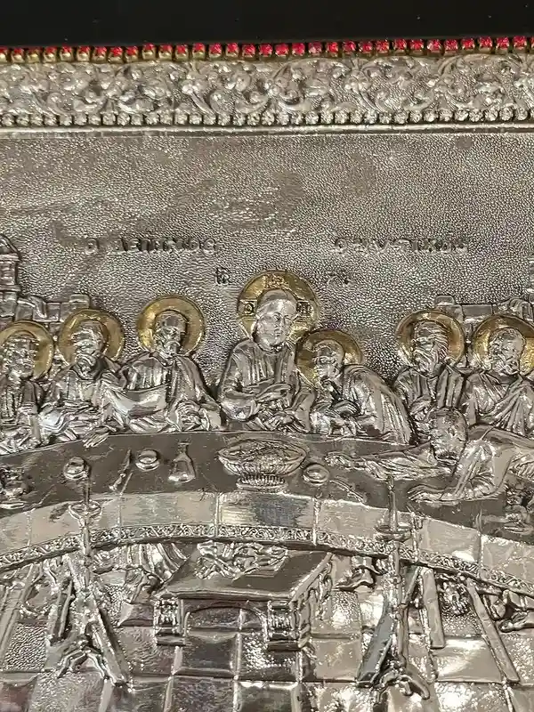 The Last Supper Icon Jesus Christ Orthodox Icon Religious gift Mystical Supper Icon SOLID SILVER Icon 408 GEMS Handpainted Icon Christmas 