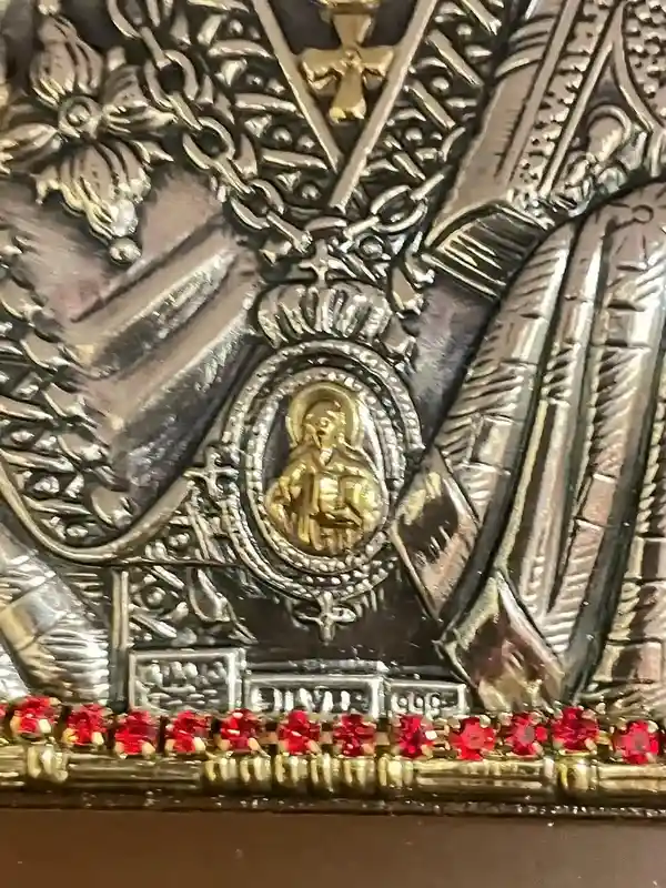 Saint Nicholas Icon Christian gift Byzantine Icon St Nicholas Icon Patron of Children Greek Orthodox Icon PURE SILVER Gem Handpainted Icon 