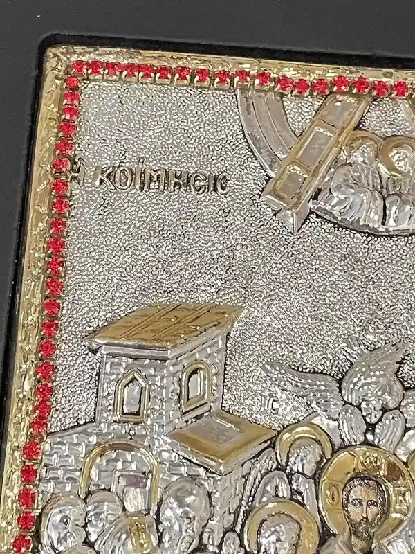 Madonna Icon Dormition ofthe Holy Mother of God Virgin Mary Icon SOLID Sterling Silver Housewarming Christian Icon Handpainted Icon 200 Gems 