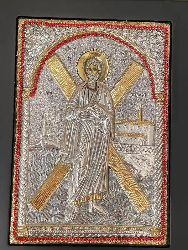 Saint Andrew the Apostle, Christian Icon, SOLID SILVER Icon, Christian Birthday gift, St Andrew Icon, Byzantine Gold Icon, HANDPAINTED Icon 