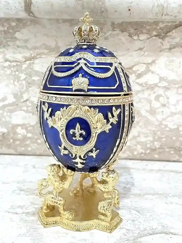 Blue Faberge egg Faberge style Egg Home Decor Handmade Luxury Wedding gift for Christmas Gift for Newlyweds New Year Wreath Jewelry SET 
