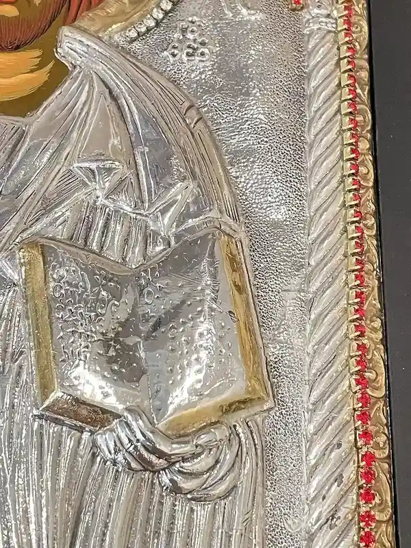Jesus Christ the Teacher Icon SOLID Sterling Silver Byzantine Icon Greek Icon Pantocrator Icon Christian Baptism Communion gift 350 Gems HMD 