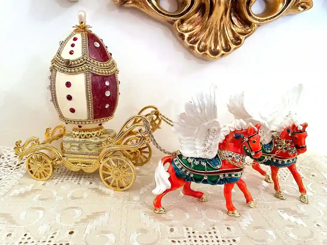 2001 Vintage Faberge Style Egg - Faberge Egg Music Box - 24k GOLD -HANDCARVED Egg - Swarovski Diamond HANDSET - Faberge Egg Box for Wedding 