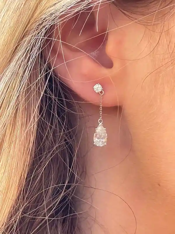 2 ctw Diamond Earrings Solid 18k White GOLD Tear Drop Earrings Pear shaped Diamond Dangle Earrings Wedding Earrings Diamond Bridal Jewelry 