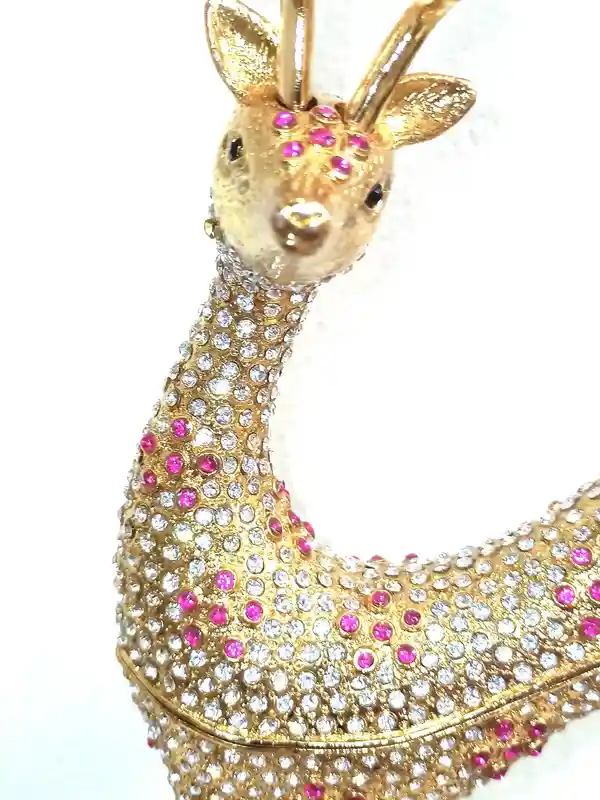 1990, Vintage Decor Home, Deer Hunter Ornament, 24k GOLD, HANDMADE, Swarovski DIAMOND Handset 10ct, Reindeer Trinket Box, Deer gifts for men 